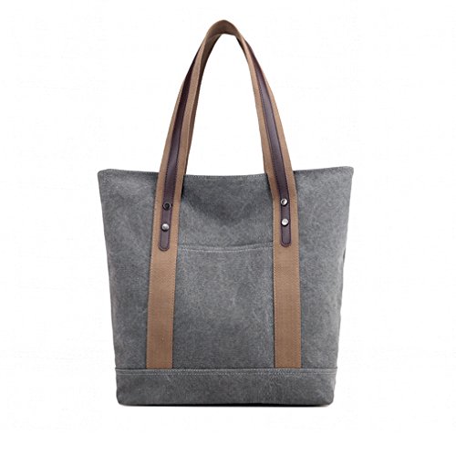 Women's Canvas Shoulder Bags Retro Casual Handbags Work Tote Purses (Grey) One Size #TOP7