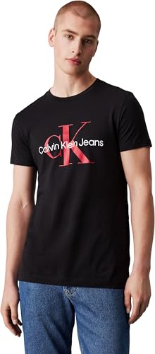 Calvin Klein Uomo T-Shirt Maniche Corte Core Monologo Slim Fit, Nero (CK Black/Salsa), XXS