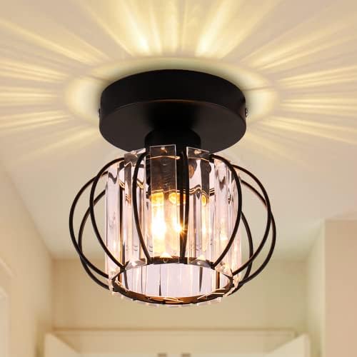 FRIXCHUR Black Crystal Ceiling Light Mini Chandelier Modern Ceiling Lamp Close to Ceiling Lighting Fixture for Hallway Kitchen Island Dining Room Corridor,E26 Base