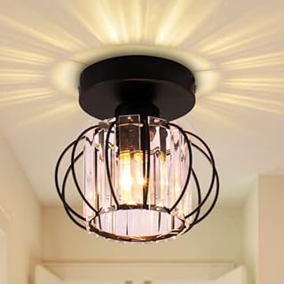 FRIXCHUR Black Crystal Ceiling Light Mini Chandelier Modern Ceiling Lamp Close to Ceiling Lighting Fixture for Hallway Kitchen Island Dining Room Corridor,E26 Base
