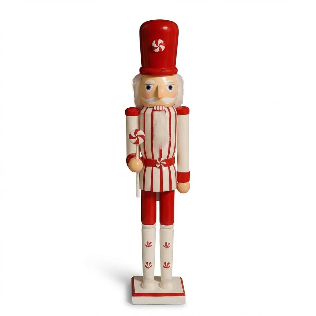 KAROLINE&CO. Cascanuez de Madera 60 cm Rojo y Blanco – Figura Decorativa para Decoracion Navidad, Adornos Navidad y Christmas Decorations – Ideal para Navidad decoración