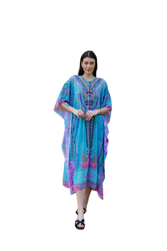 ravi rajoria Women's Crepe Kaftan – Bohemian Long Favorite Printed V-Neck Long Maxi Caftan with Loose Fit & Elegant Design (Kaftan-Kurti)-picture-42