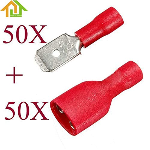 Davitu Insulated Spade Wire Crimp Terminals Connectors Red Male & Female 100pcs