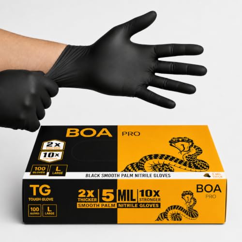 Image of TG TOUGH GLOVE BOA PRO Black Nitrile Gloves L, Extra Strong, 100 Pack