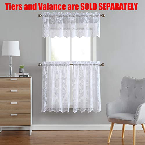 Decosource - Rod Pocket Knitted Lace Tiers Set - 24 Inch Long Medallion Design With Scalloped Bottom - Total Size 60" Wide - 30 Inch Each Tier (2 Lace Tiers 30 X 24, Ivory) #TOP3