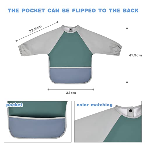 Vicloon Baby Weaning Bibs, PU Feeding Bibs With Long Sleeves, Waterproof Toddler Bibs Easy to Clean - Image 2