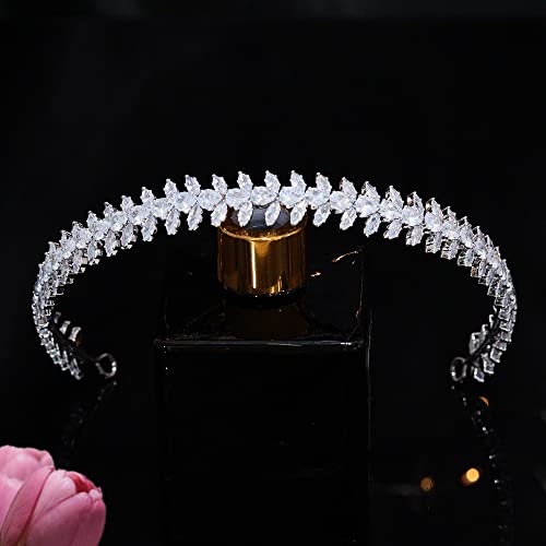 Jorsnovs Cubic Zirconia Lengthen Bridal Headpiece for Wedding Headband Women Bride Pageant Queen CZ Handmade Hair Accessories
