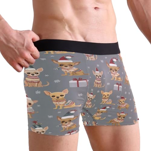 ZZKKO Chihuahua Xmas Snow Mens Boxer Briefs Underwear Breathable Stretch Boxer Trunk With Pouch S-XXL2