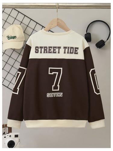 WDIRARA Boy's Graphic Letter Print Long Sleeve Sweatshirt Crew Neck Drop Shoulder Pullover Top2