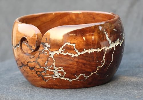Image of Wooden Yarn Bowl Knitting Bowl, Lichtenberg Large Crochet Yarn Holder, Handmade Crocheting Accessories and Supplies Organizer 7 x 4 (Large)