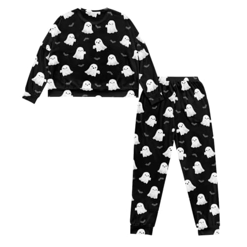 Image of Womens Lounge Set Long Sleeve Soft Pajama Sets | Casual 2 Piece Pj Outfit, Crewneck Sleepwear with Pockets, Adjustable Drawstring, Soft Comfy Fall Pajamas, Plus Size