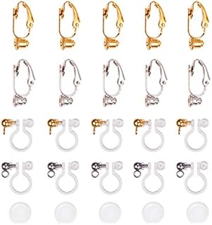 PandaHall Elite 48pcs Earring Making Kits Includes 12 pcs Transparent U Type Alloy Ear Clip 12 pcs Brass Clip on Earring Converter 24 pcs Clear Plastic Ear Clip Pad