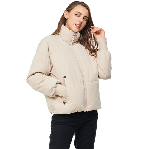 TRATENBY Women's Winter Pockets Baggy Short Down Jacket Cropped Puffer Long Sleeve Zip Coats2