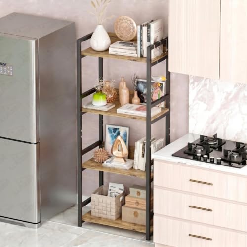 Image of TEKAVO Jeni 4-Tier Kitchen Organizer Rack|Multipurpose Microwave Stand for Kitchen Platform & OTG Oven|Steel Utensils Storage Shelf with Hooks | Forest Wood, Metal (60x39x130 cm) | DIY
