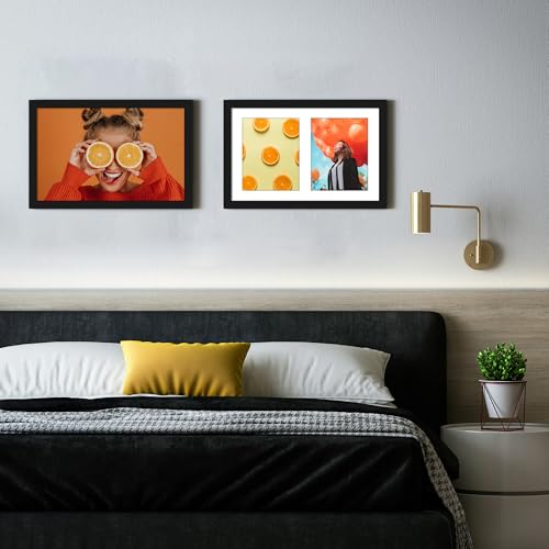 Image of DUENPY 12x19 Double Picture Frame 8x10 Displays Two 8x10 inch Photos Collage Available Horizontal Wall Mounting Display and Vertical Black