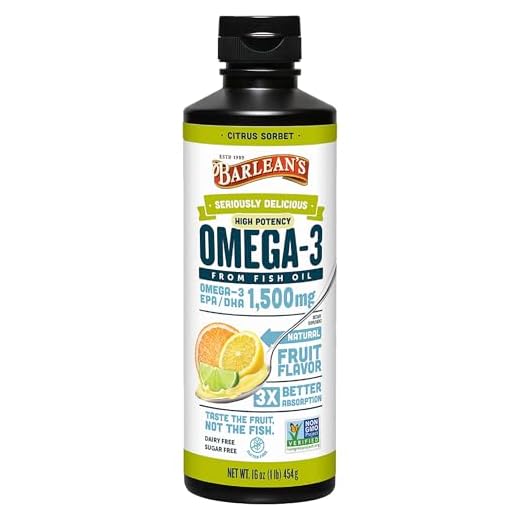 Barlean's Citrus Sorbet High Potency Omega 3 Fish Oil Liquid Supplement, 1500mg of EPA & DHA Fatty Acid, Smoothie Flavored & Burpless for Brain, Joint, & Heart Health, 16 oz