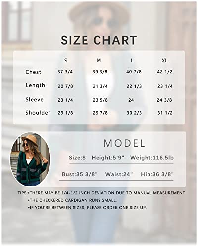 Dokuritu Women's Fuzzy Cardigan Sweaters Button Plaid Knit Open Front Cardigans Checkered Long Sleeve Navy Blue Sweater Outwear Top (Harbourblue,L) #TOP4