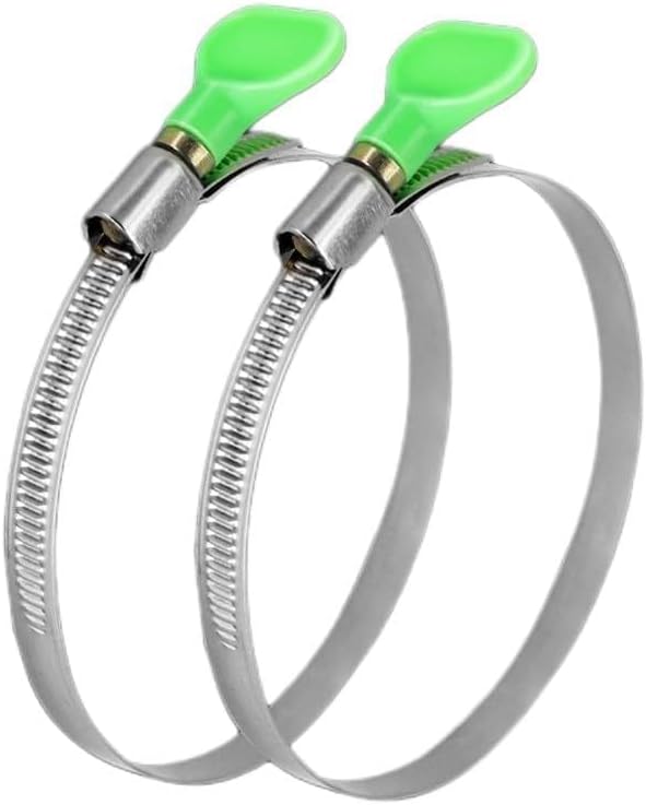 Adjustable Stainless Steel Hose Clamps with Handle, 90-110mm Range, Tool-Free Installation for Industrial Exhaust Hoses and Aluminum Foil Tubes, Silver (2 Pack)