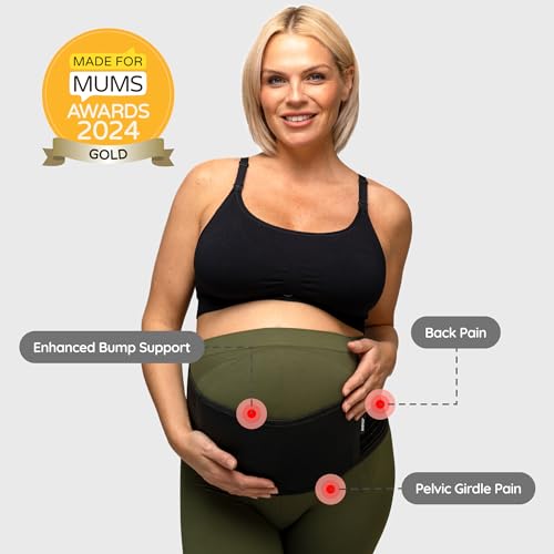 BABYGO® Pregnancy Support Belt Maternity Belly Band for Pregnant Women | Helps with Back, Hip & Pelvic Pain | 50-Page Book with Exercises Included | Black One Size