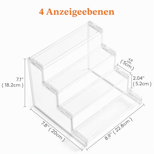 Lifewit 4-stufiger klarer Display Ständer, 1 Stück Kunststoffständer für Präsentation, Plastik Organizer für Figuren, Cupcakes, Schreibtischständer zum Ordnen und Dekorieren, 22.8cm