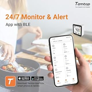 Temtop Air Quality Monitor Indoor with PM2.5, AQI, tVOC, CO2 Monitor, Temperature & Humidity Monitoring,Connectivity with App(‎M10 Plus)
