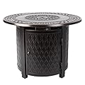 Fire Sense 62988 Wagner Woven Aluminum Convertible Gas Fire Pit Table 37,000 BTU Multi-Functional Outdoor with Fire Bowl Lid, Nylon Weather Cover & Clear Fire Glass - Bronze Finish - Round - 34"
