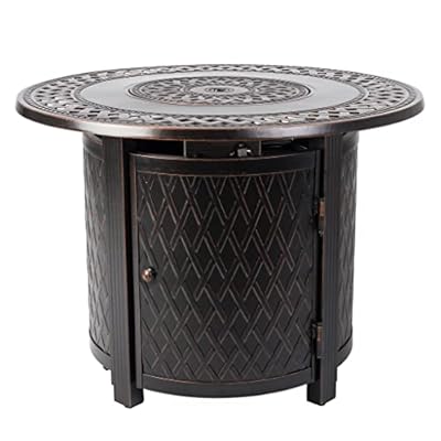 Fire Sense 62988 Wagner Woven Aluminum Convertible Gas Fire Pit Table 37,000 BTU Multi-Functional Outdoor with Fire Bowl Lid, Nylon Weather Cover & Clear Fire Glass - Bronze Finish - Round - 34"