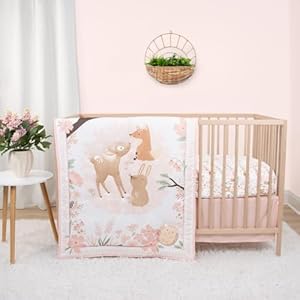 The Peanutshell 3 Piece Baby Crib Bedding Set for Girls – Newborn, Infant & Toddler Nursery Bed Set Decor with Fitted Crib Sheet, Dust Ruffle Comforter – Fairytale Forest