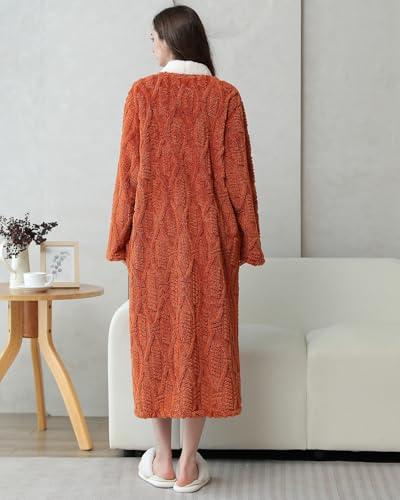 Soojun Women's V-Neck Soft Button Up Housecoats Plush Robes with Pockets2
