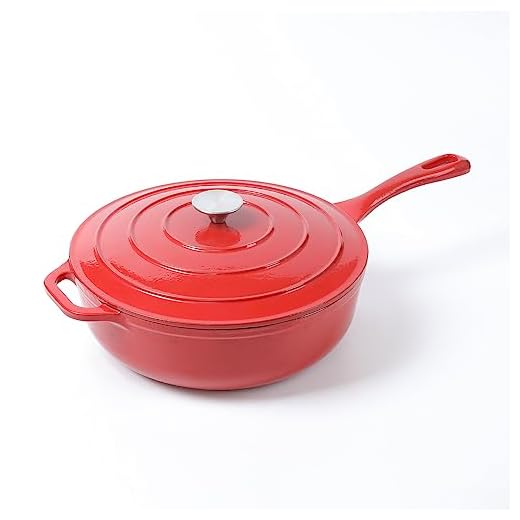 HAWOK Enameled Cast Iron chicken fryer deep Skillet Red…