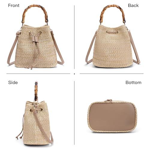 Image of RNIEGA Straw Crossbody Bag Summer Woven Bucket Bags for Women Beach Shoulder Purse Drawstring Handbag Vacation