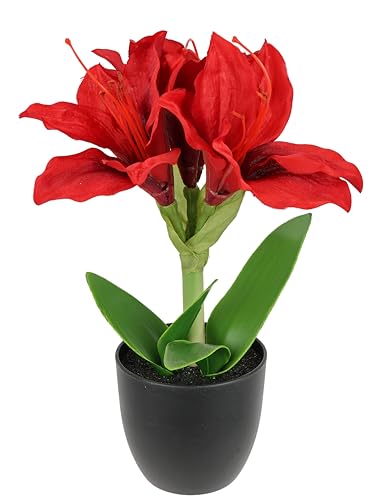 Künstliche Amaryllis im Topf 28cm Blume Weihnachtsblume Seidenblume Weihnachtsdeko Winterblume Floristik Arrangement Gesteck im Topf Pflanzen Weihnachten Kunstblumen Kunstpflanzen