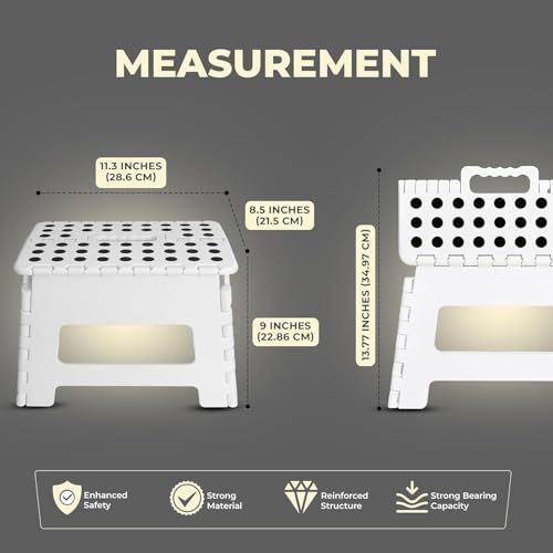 اماتير مقعد درج قابل للطي للاطفال | مقعد متدرج | عرض 11 انش وطول 8 انش قابل للطي يتحمل حتى 300 باوند | مقعد بلاستيكي قابل للطي للحمام والحديقة والمطبخ (ابيض)