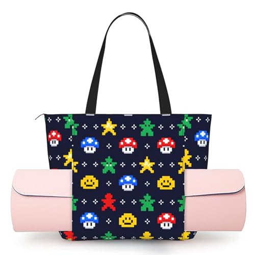 CNTDBU Pixel Plants Grand sac de yoga pour femme avec support pour tapis de yoga, sac à bandoulière léger pour entraînement, voyage, plage