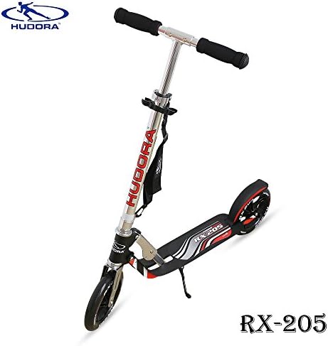 Hudora RX- 205 Kick Scooter with Big PU Cast Wheel Foldable and Adjustable T Handlebar, Reinforced Deck Supports 220lbs Weight Limit(Black), Better for Teens Adults,Great Christmas Gift.