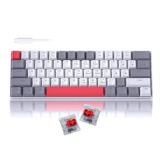 60% Mechanical Gaming Keyboard, Grey&White Gaming Keyboard with Hot Swappable Linear Red Switches, Wired Detachable Type-C Cable Mini Keyboard with Powder Blue Backlight for Windows/Mac/PC/Laptop