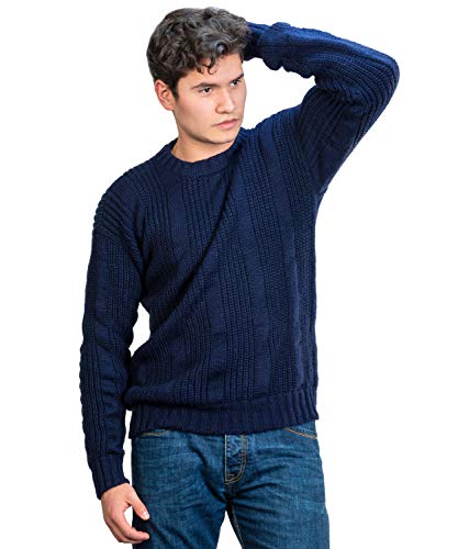Thick Handmade Jumper for Men in Blue Alpaca Wool - Winter Crewneck Pullover - Chunky Knit Sweater4