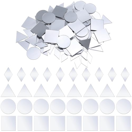 WJIAAA Pequeños espejos para manualidades, 120 unidades, 4 formas, espejo de cristal autoadhesivo, miniespejo adhesivo para pegar azulejos, lámina de espejo para arte de pared, decoración DIY