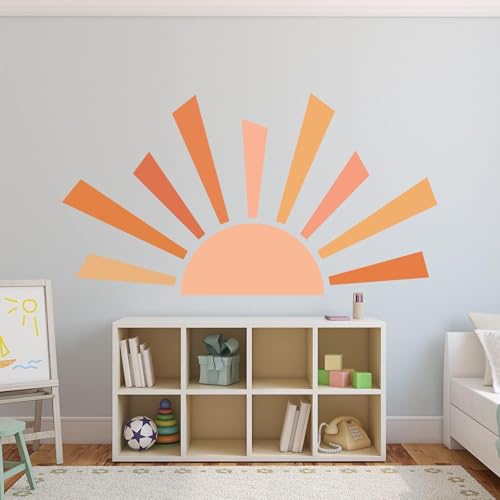42.1x23.6 inch Boho Half Sun Wall Decal - Large Removable Peel and Stick Wall Stickers for Nursery Room Playroom Decor