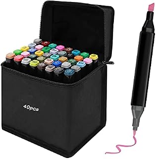Youyijia 40 Colors Marker Pens Alcohol Markers Pens Oily Alcohol Twin Tips Graphic Art Markers Pen Fine Broad Gel Pens for Coloring Painting Manga Design(Black)