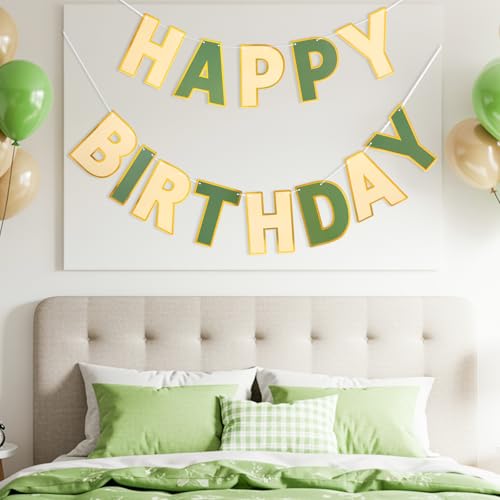 Image of Pre-Strung Happy Birthday Banner Brown Green Party Decorations