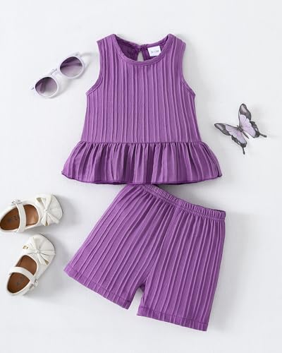 Image of Weebaby Baby Clothes Girl Toddler Summer Outfits Infant Casual Sleeveless Halter Ruffle Tank Cute Short Set Baby Clothing