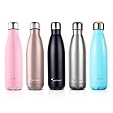 Sportneer Bottiglia Acqua in Acciaio Inox, Portatile Borraccia Termica 500ml/750ml, Doppia Parete in...