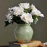 Quoowiit Ceramic Rustic Farmhouse Vase, Green Distressed Flower Vase for Home Decor, Boho Decorative Vases for Centerpiece Table Decorations, Vases for Living Room Kitchen Entryway Mantle Shelf Decor