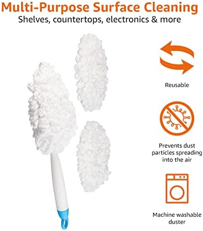 Amazon Basics Microfiber Washable Duster, 15"(38 cm), Blue&White, 3-Pack