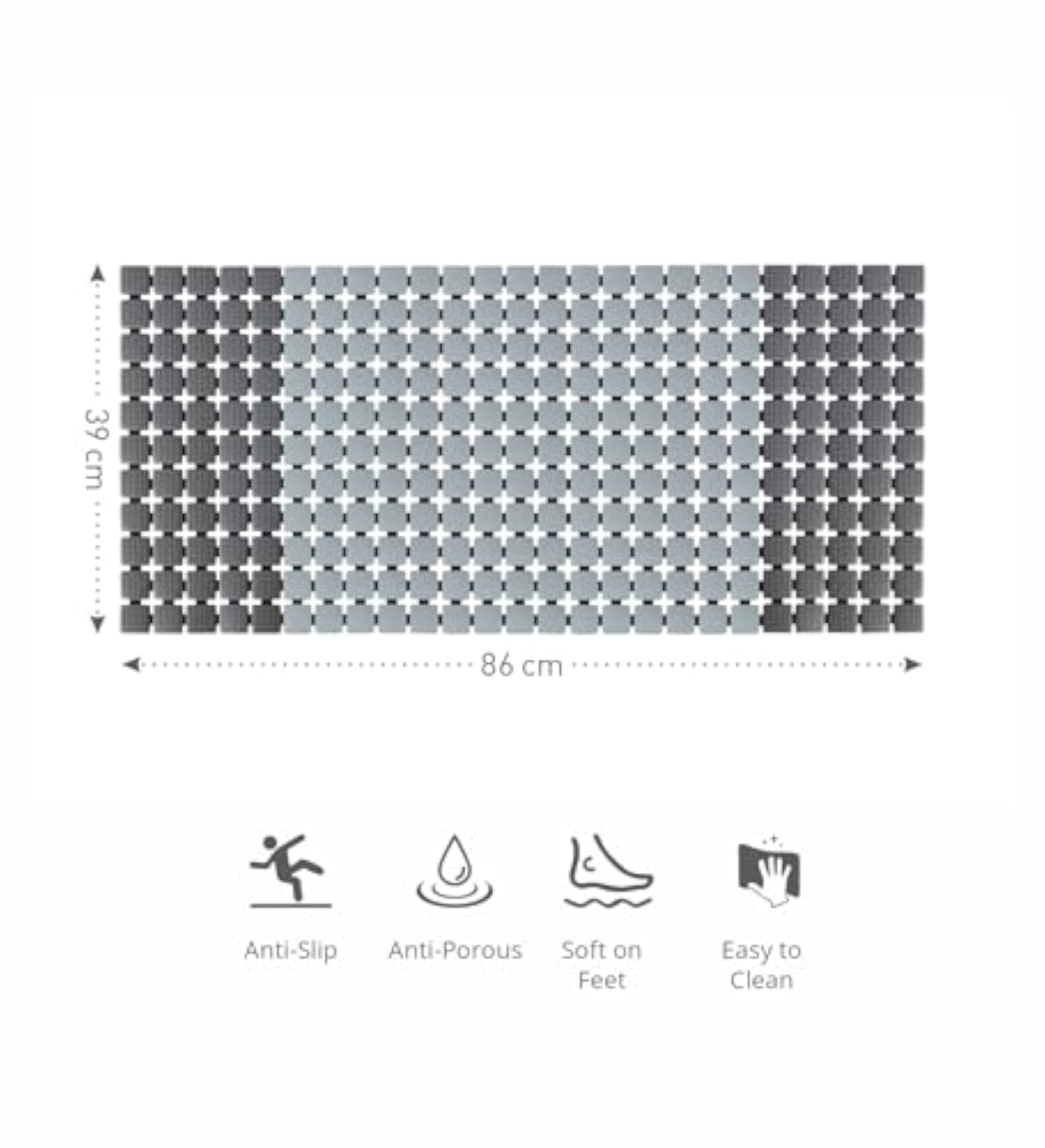 Anti-Skid PVC Shower Mat, Grey & Black