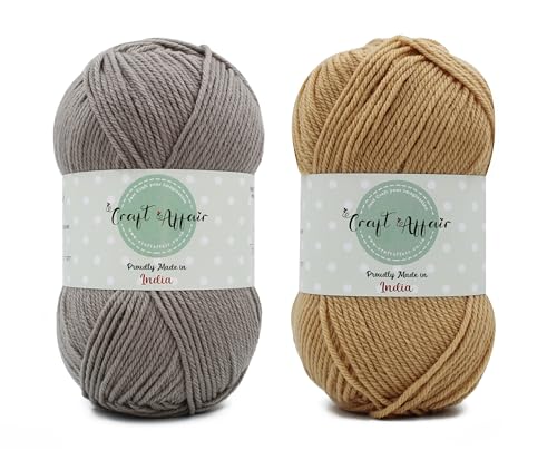Craft Affair | Wool Yarn (200 Meter, 100 Grams, 2mm) 2 Balls/Woolen Yarn/Acrylic Yarn for Knitting and Crocheting- Stone & Beige