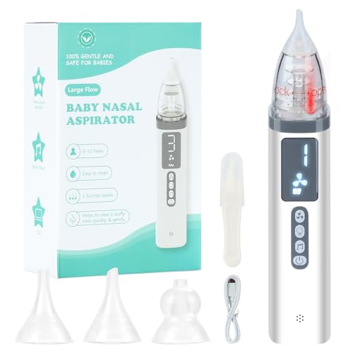 Image of LJJHHX Baby Nasal Aspirator, Baby Nose Sucker, Soothing Music and Colorful Light，Large Flow，Easy to Clean，3 Food Grade Silicone Tips，Adjustable 3 Levels Suction