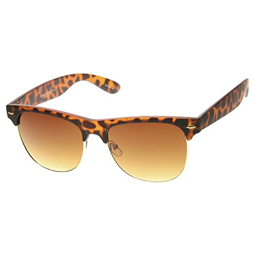 zeroUV Classic Circa 50's Half Frame Rubber Finish Horn Rimmed Sunglasses (Tortoise-Gold Amber)