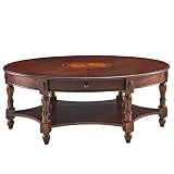 AMIATCH Solid Wood Coffee Table with Drawer, Traditional Oval Cocktail Table with Storage Shelf, Car